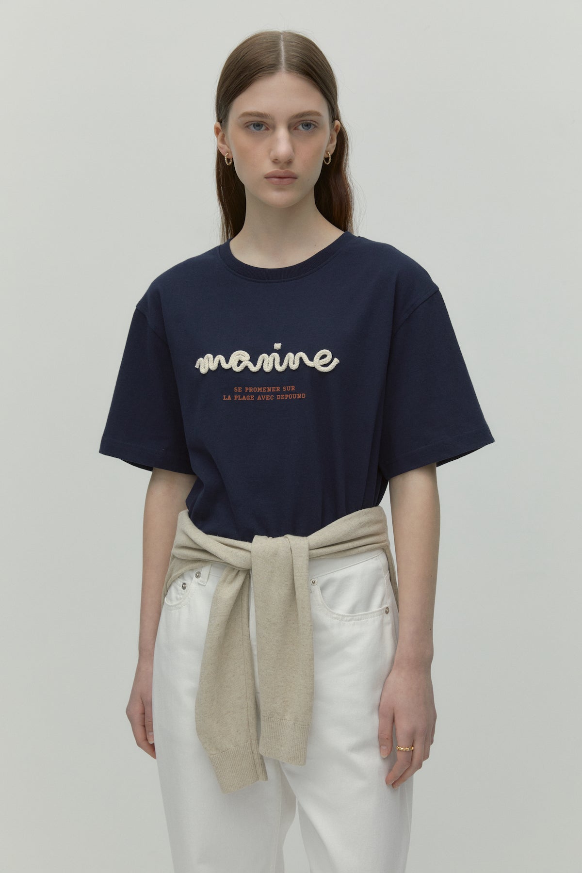Handle Embroidery T-shirt In Navy