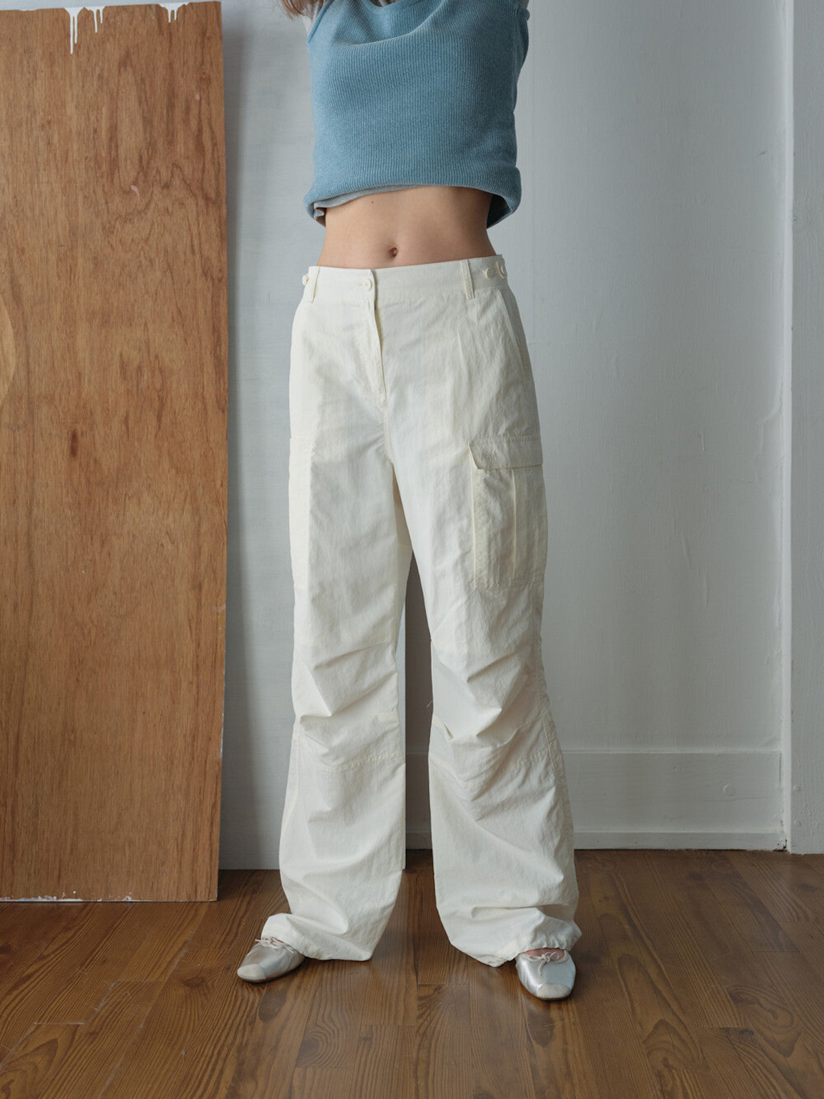 Utility Wide Cargo Pants In Pure White