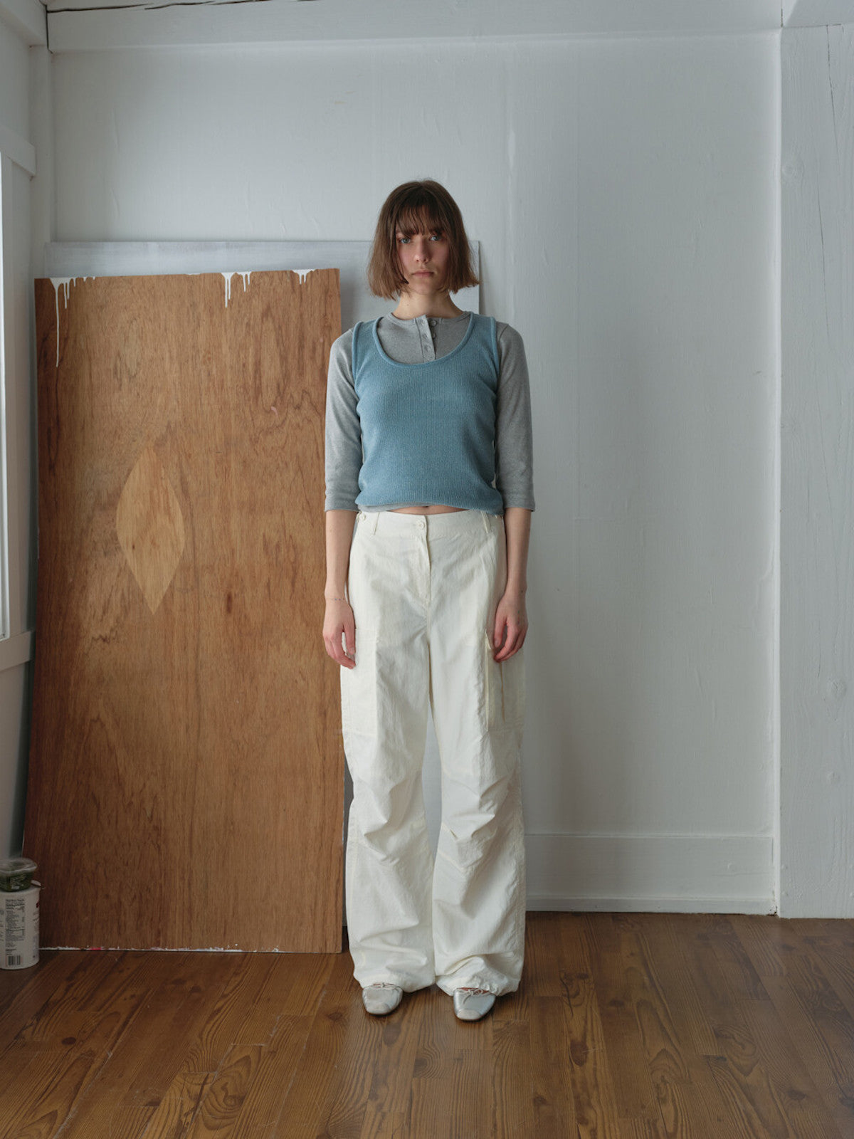 Utility Wide Cargo Pants In Pure White