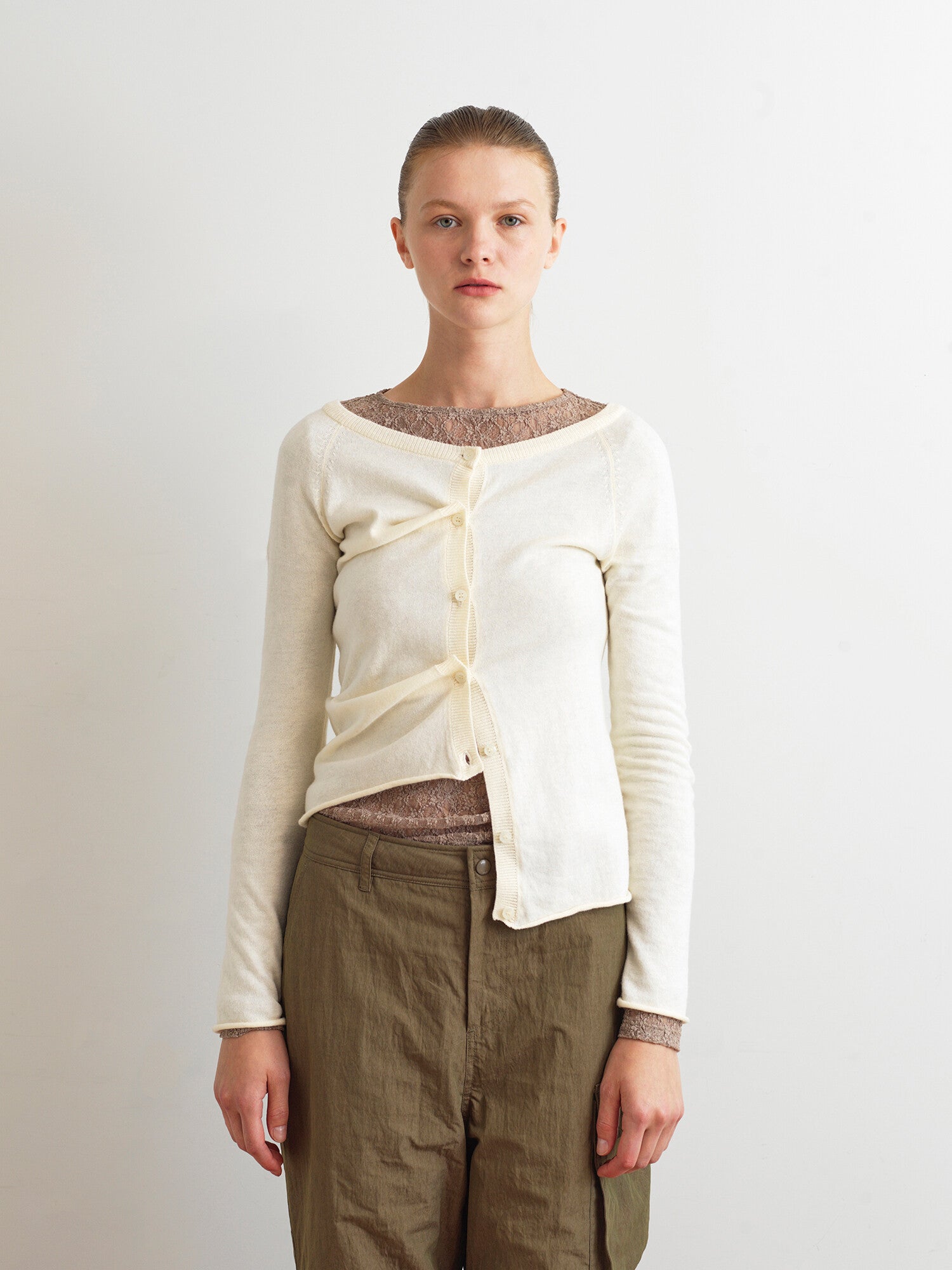 Boat Neck Two Way Cardigan In Cream