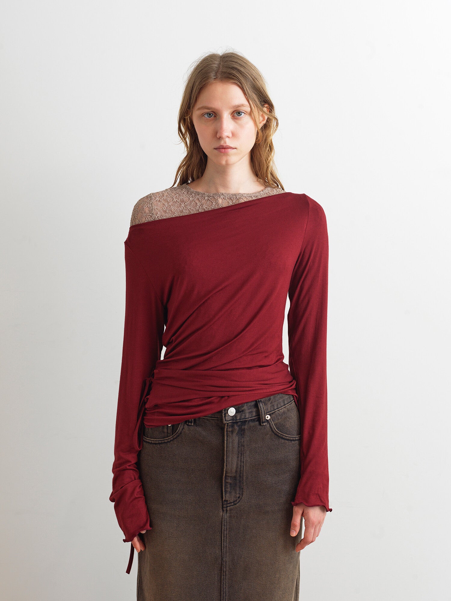 Boat Neck Two Way Strap Top In Wine