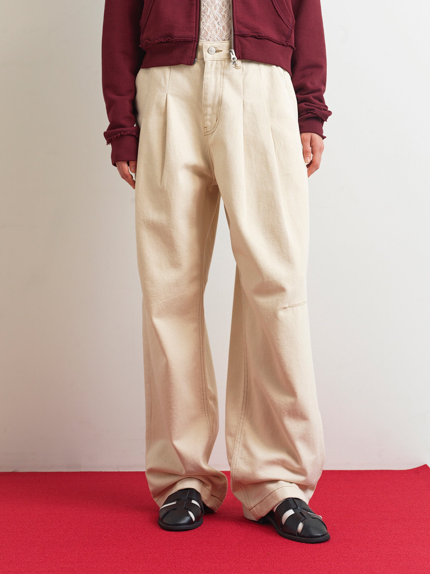 Two-tuck Wide Denim Pants In Cream