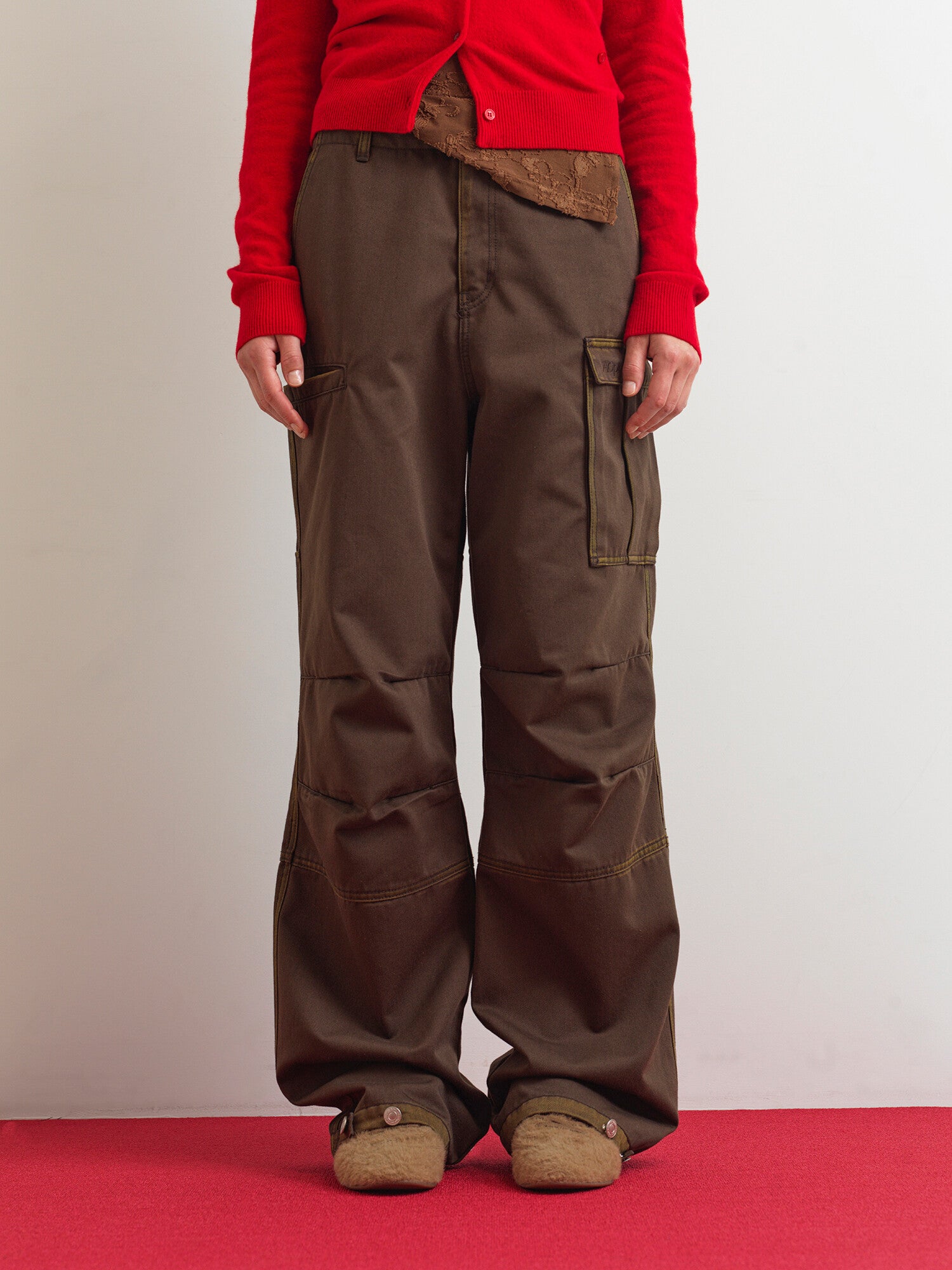 Cargo Denim Pants In Khaki Brown