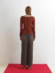 Boat Neck Two Way Cardigan In Brick Brown