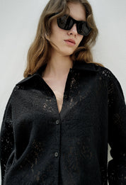 Lace Pajama Shirt In Black