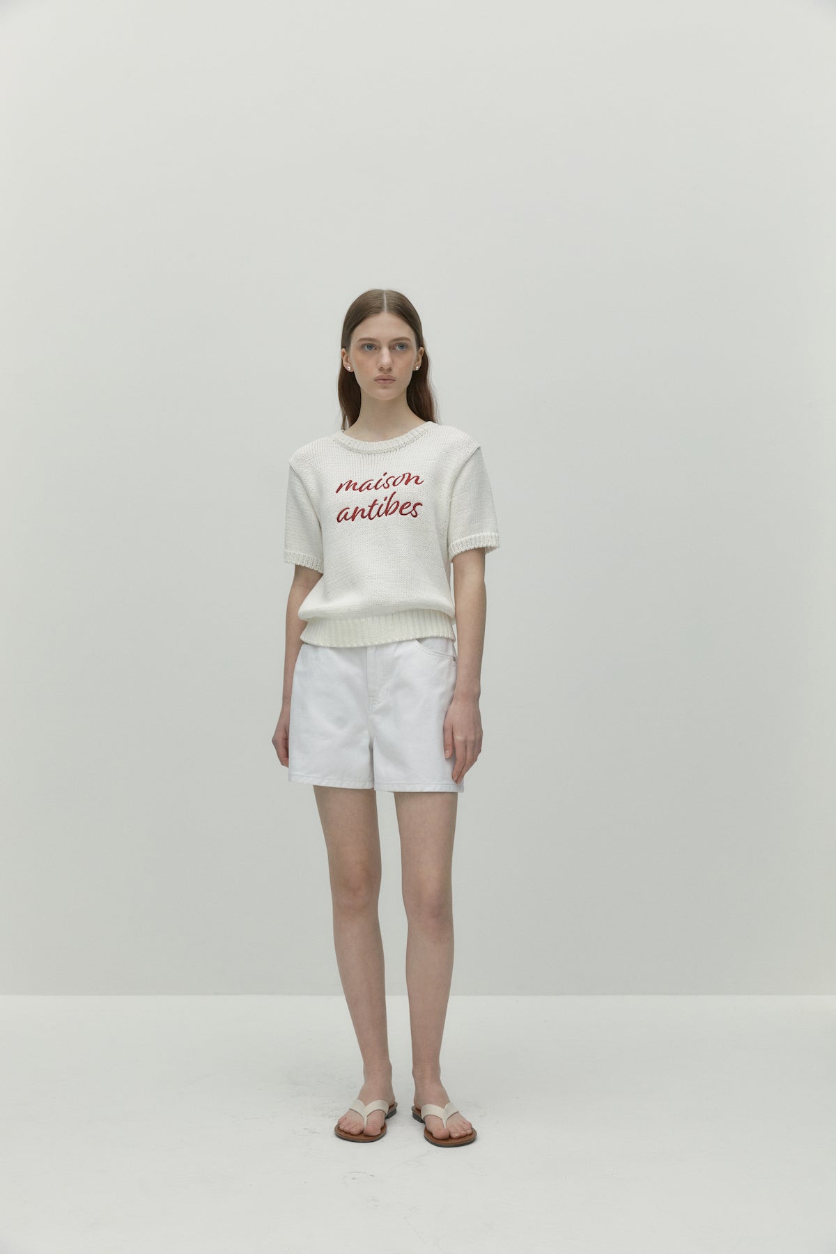 Lettering Short Sleeve Knit In Ivory