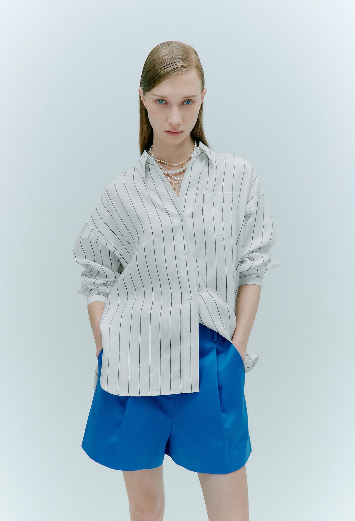 Linen Striped Shirt In Ivory