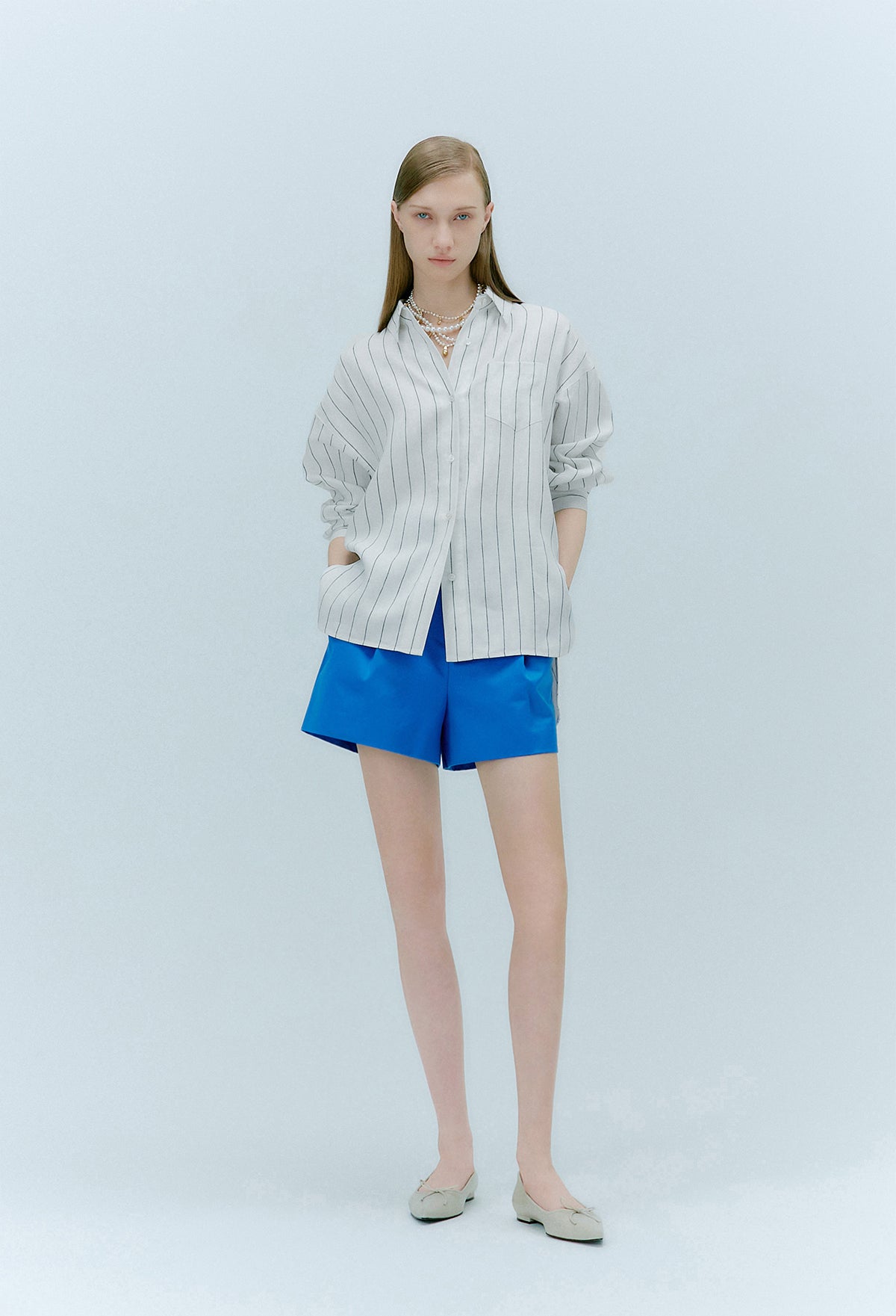 Linen Striped Shirt In Ivory