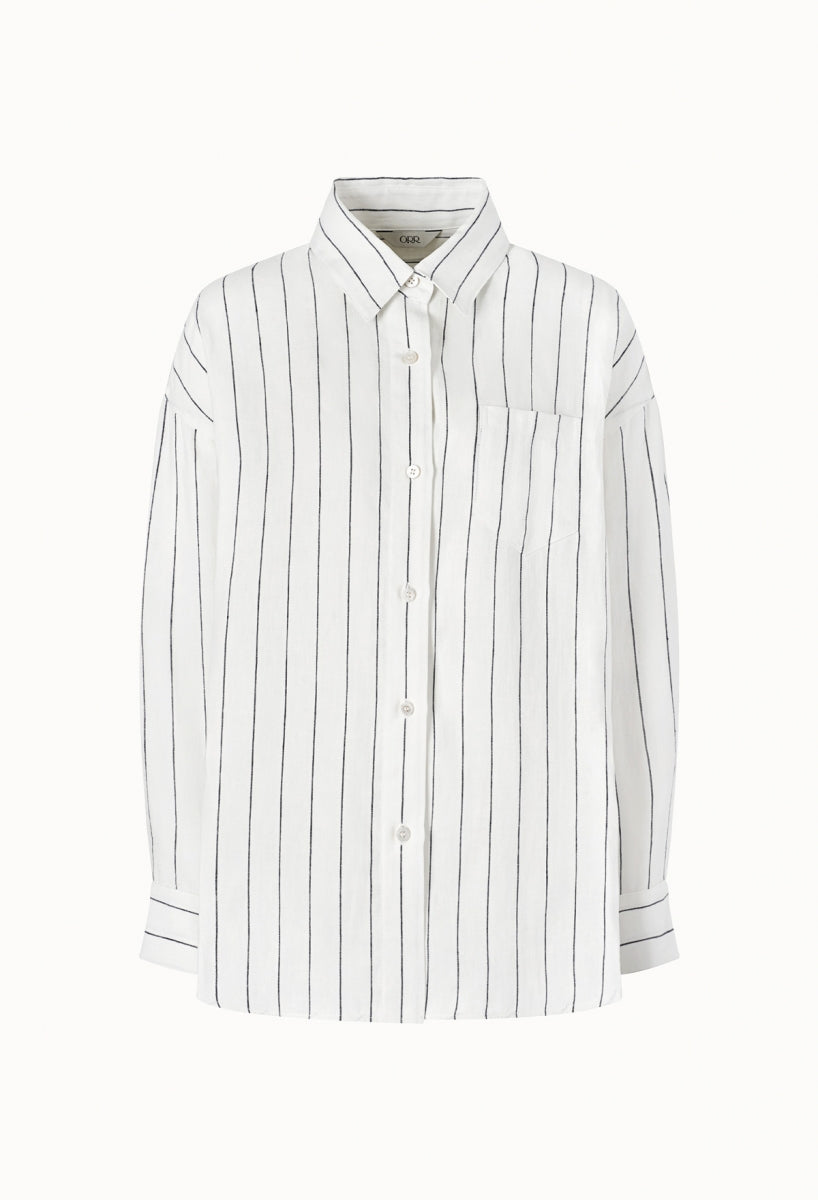 Linen Striped Shirt In Ivory