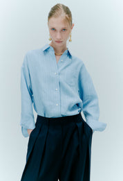 Linen Striped Shirt In Light Blue