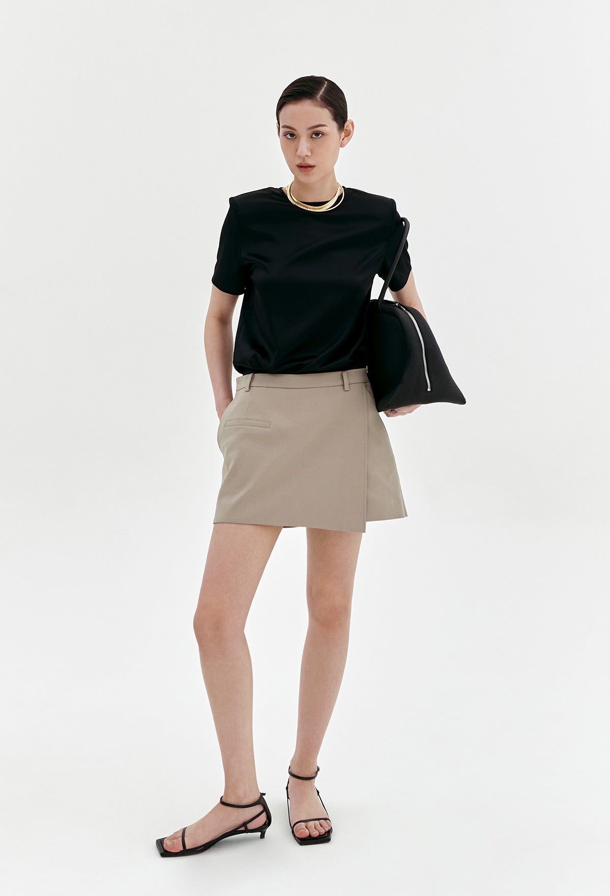 Low-rise Wrap Culottes In Greige