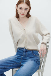 Color-blocked Cardigan & Sleeveless Knit Set In Beige