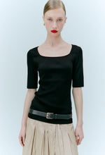 Ribbed Half-sleeve Knitted Top In Black