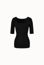 Ribbed Half-sleeve Knitted Top In Black