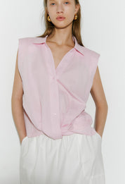 Seersucker Sleeveless Shirt In Pink