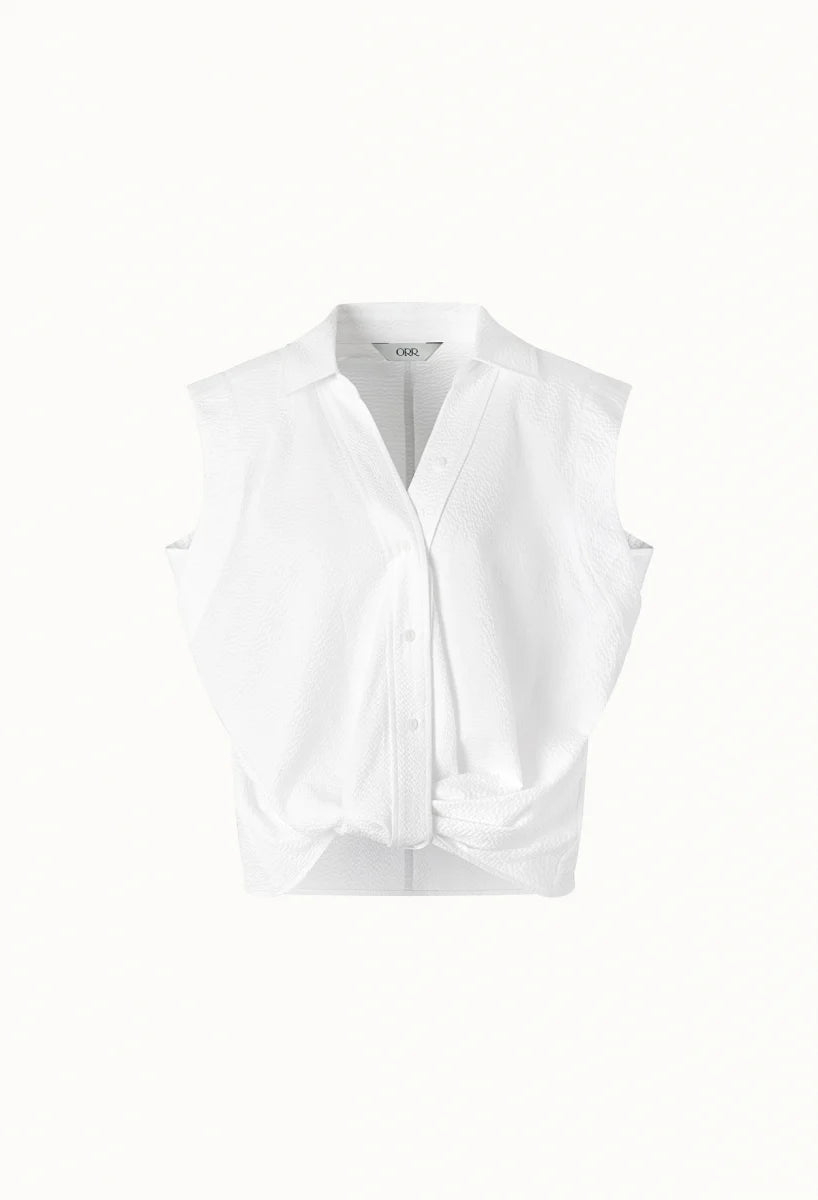 Seersucker Sleeveless Shirt In White