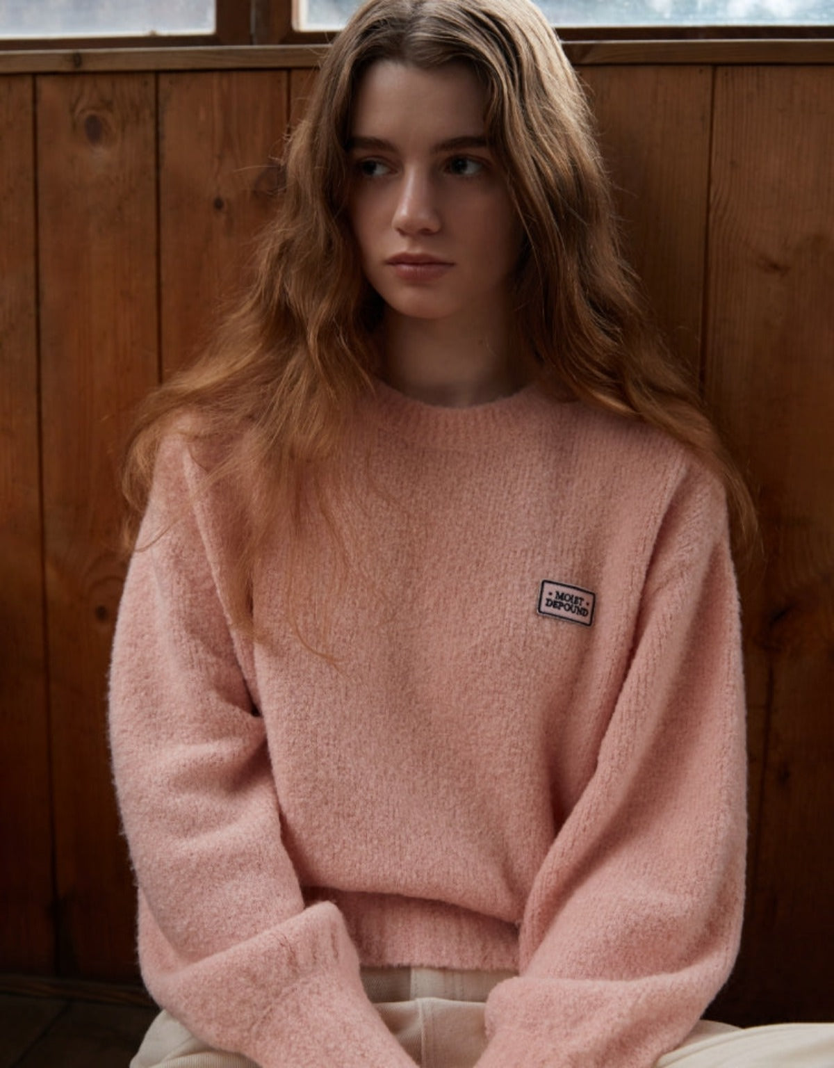 淺粉紅色羊毛毛圈 Wappen 套頭衫