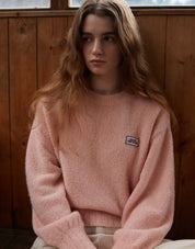 Wool Boucle Wappen Pullover In Light Pink