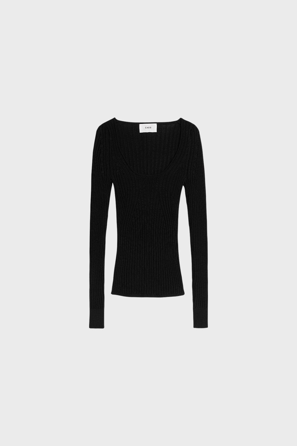 Rib Knit Top With Square Neck