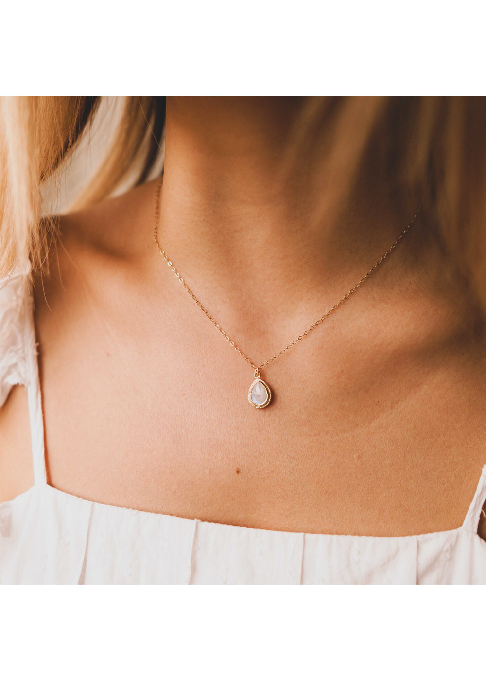 Vintage Moonstone Crystal Teardrop Pendant Necklace