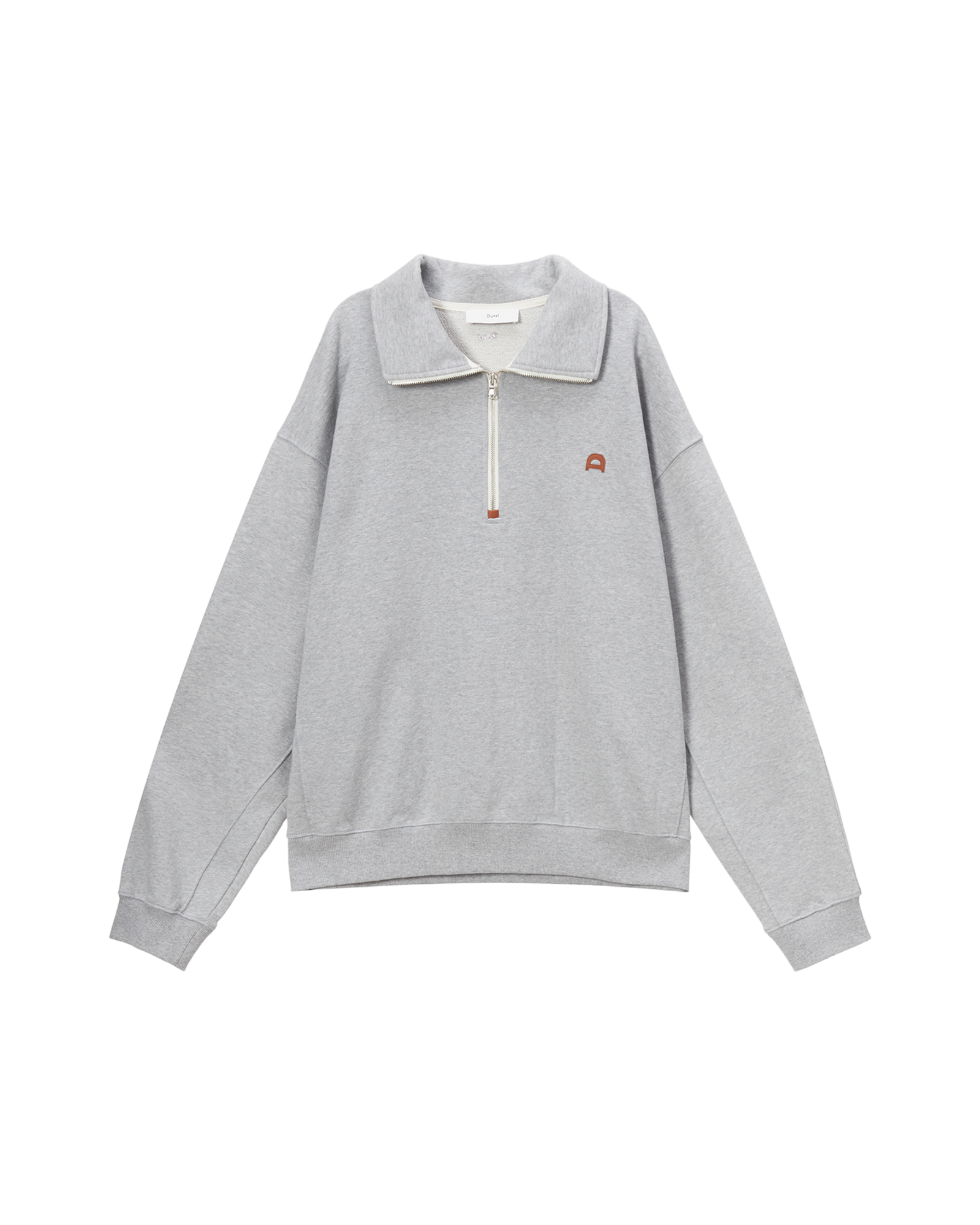 Unisex Leather Logo Half Zip-up Sweatshirt In Melange Grey