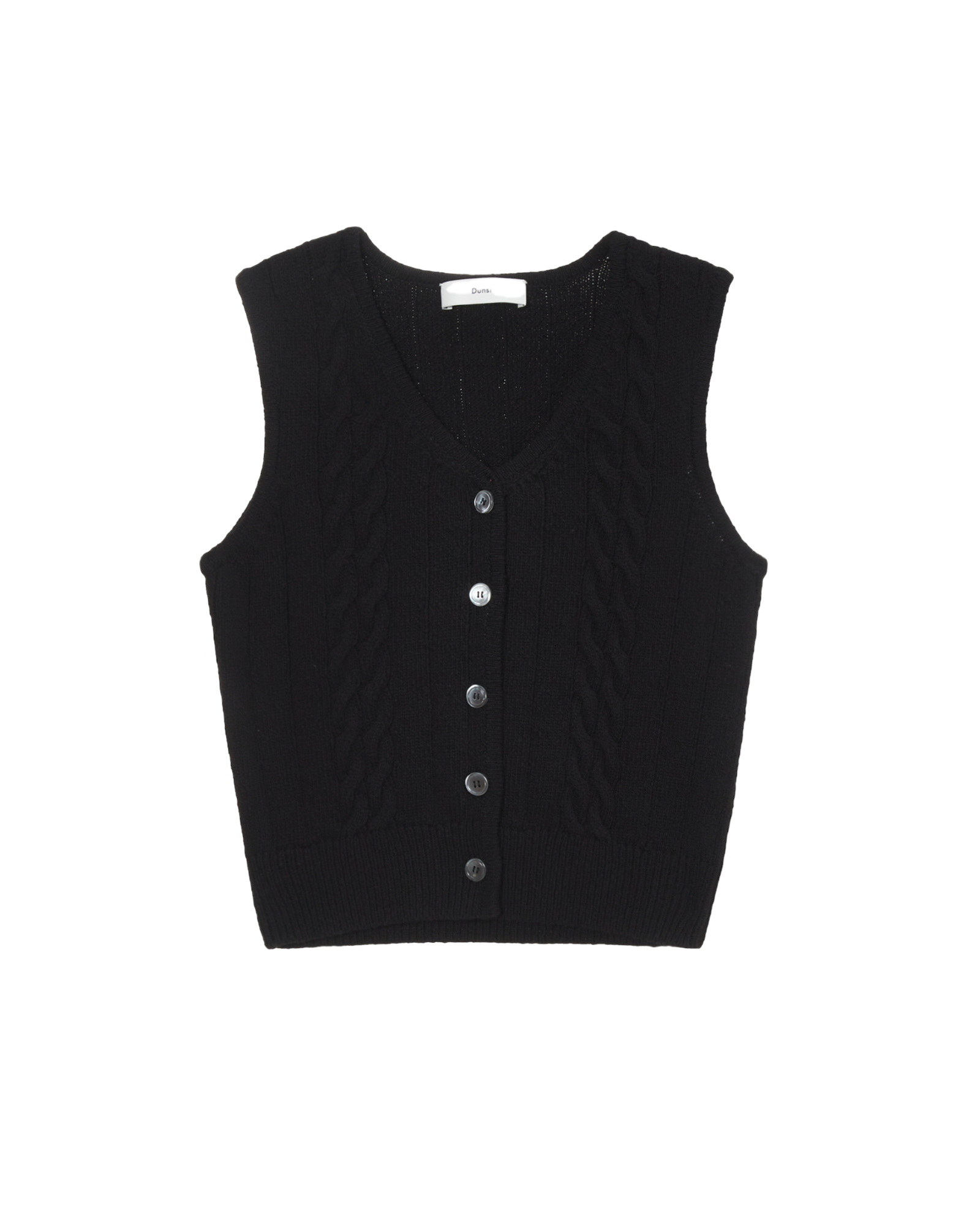 Buttoned Cable Knit Vest In Black