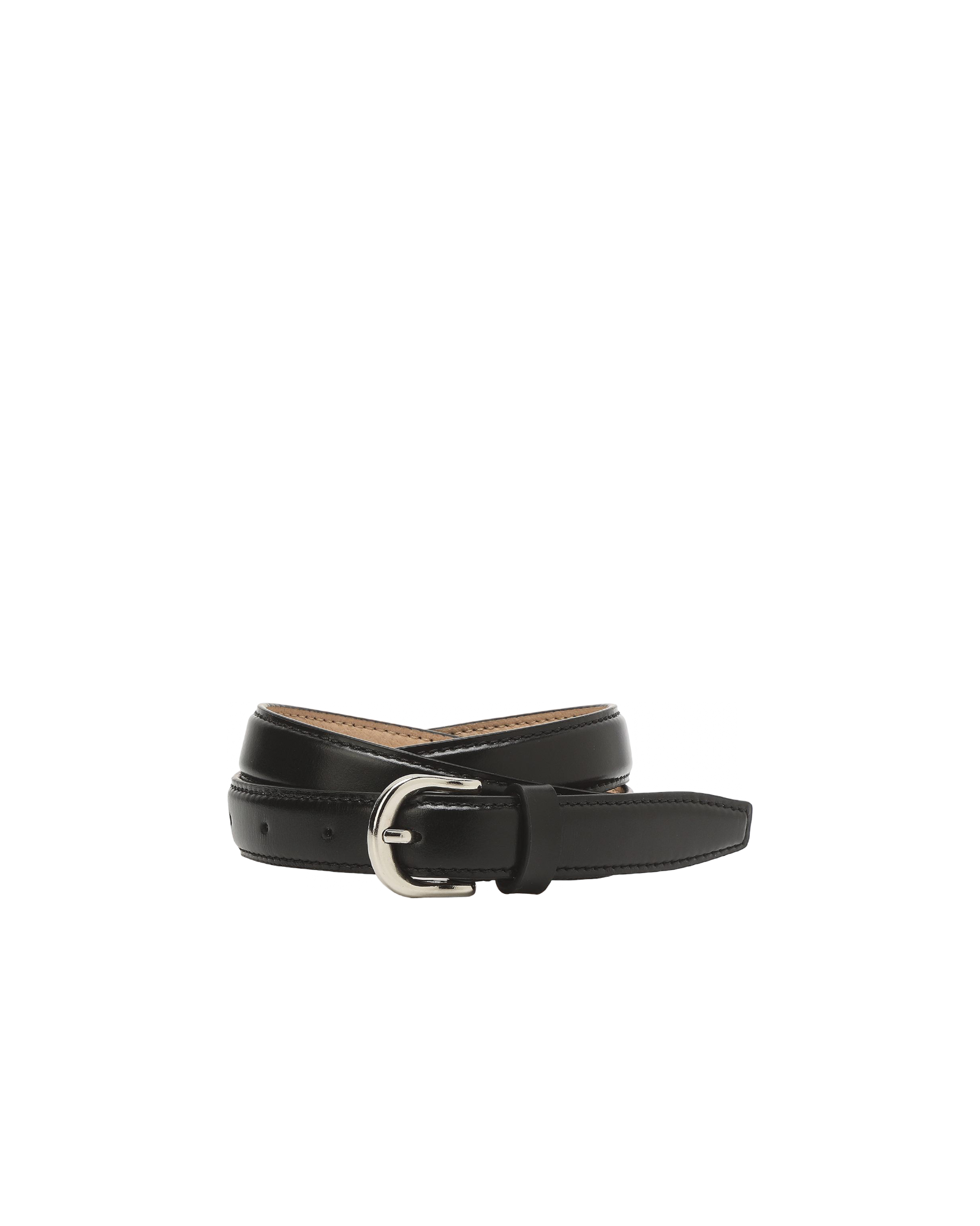 D-Buckle Slim Leather Belt In Black