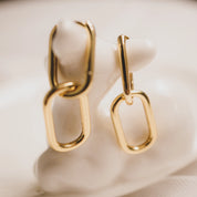 2-Way Link Drop Rectangle Hoops Earrings
