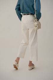 Cotton Wide-leg Pants In Ivory