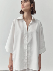 Short Sleeve Cotton Shirt In White