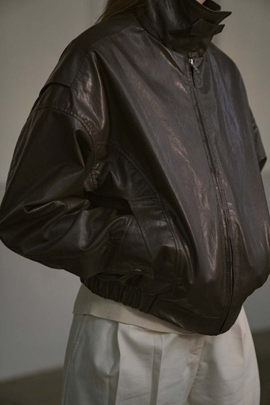 Leather Bomber Jacket In Brown