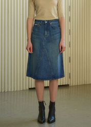 Washed A-Line Denim Skirt
