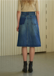 Washed A-Line Denim Skirt