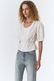 Scoop Neck Volume Blouse In Off White
