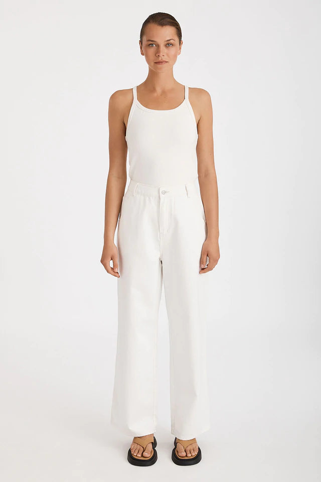 Recycled Cotton Utility Wide Leg Jean In Ivory