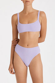 淡紫色繩毛巾布高腰三角褲