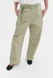 Belted Cotton Pants In Light Khaki