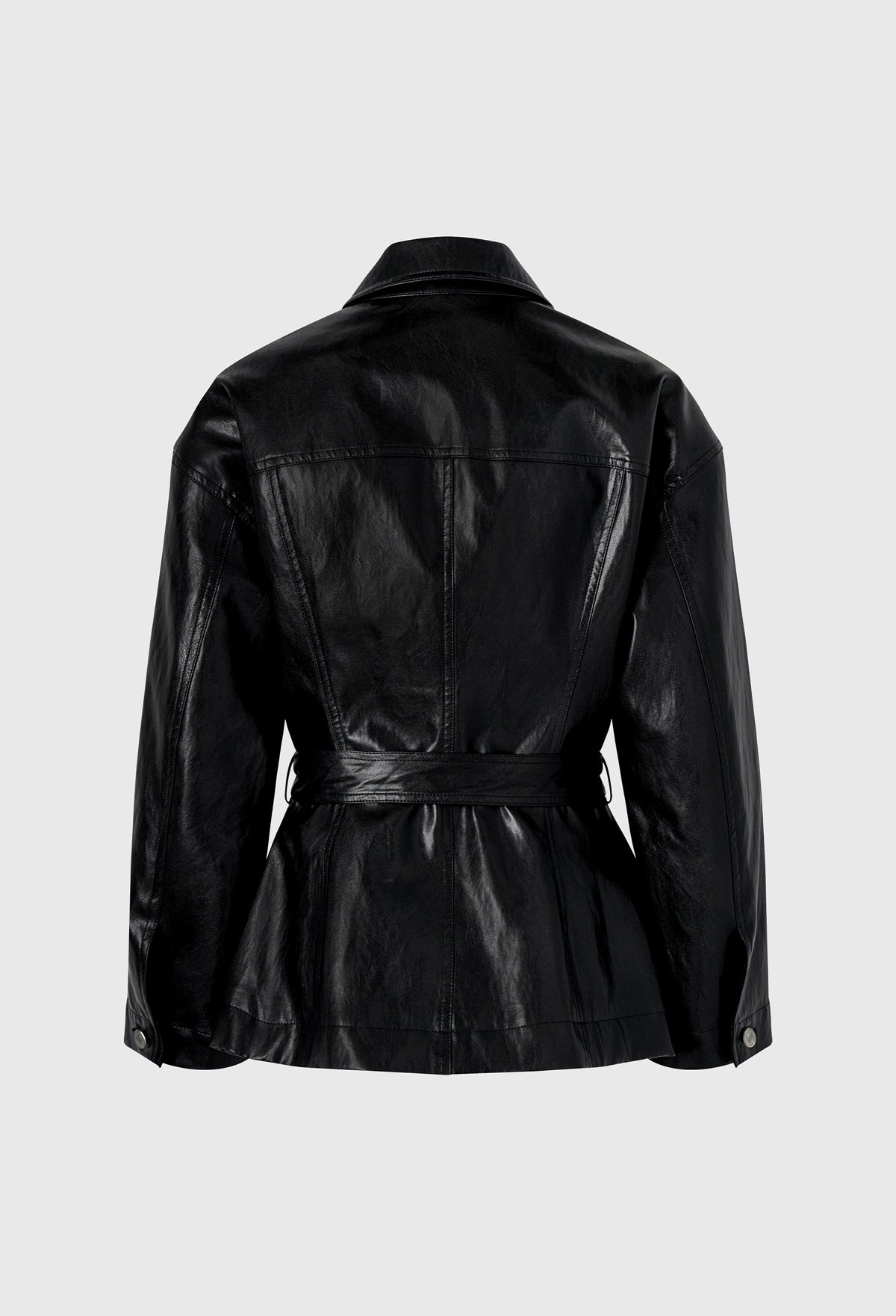 Belted Faux Leather Jacket In Black