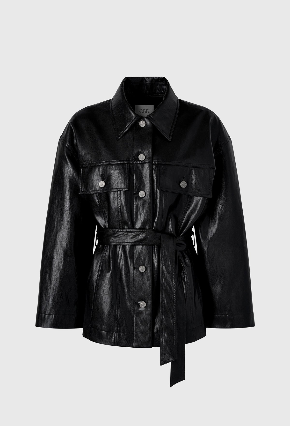 Belted Faux Leather Jacket In Black