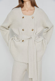 Bulky Double-breasted Knitted Jacket In Cream Beige