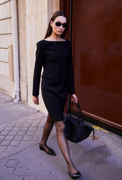 Caroline Boat-neck Mini Dress In Black