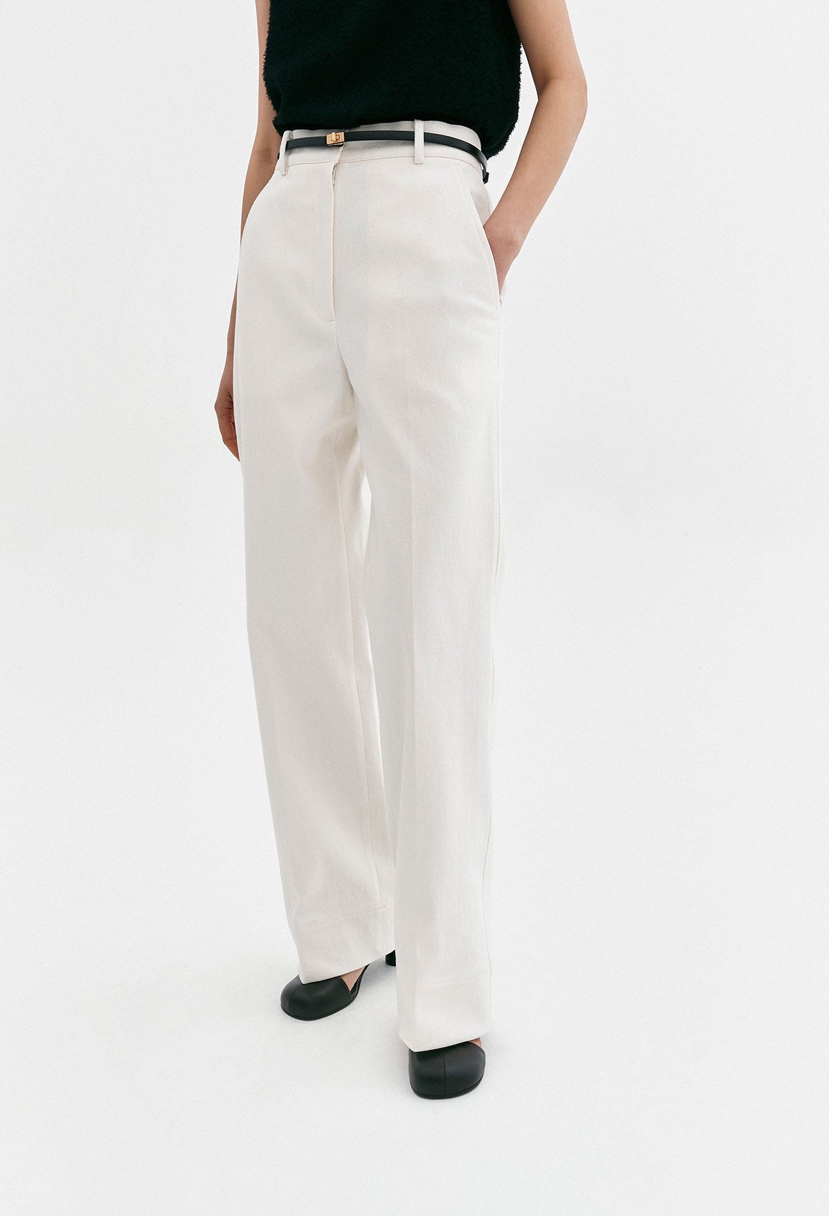 Cotton Wide-leg Pants In Ivory