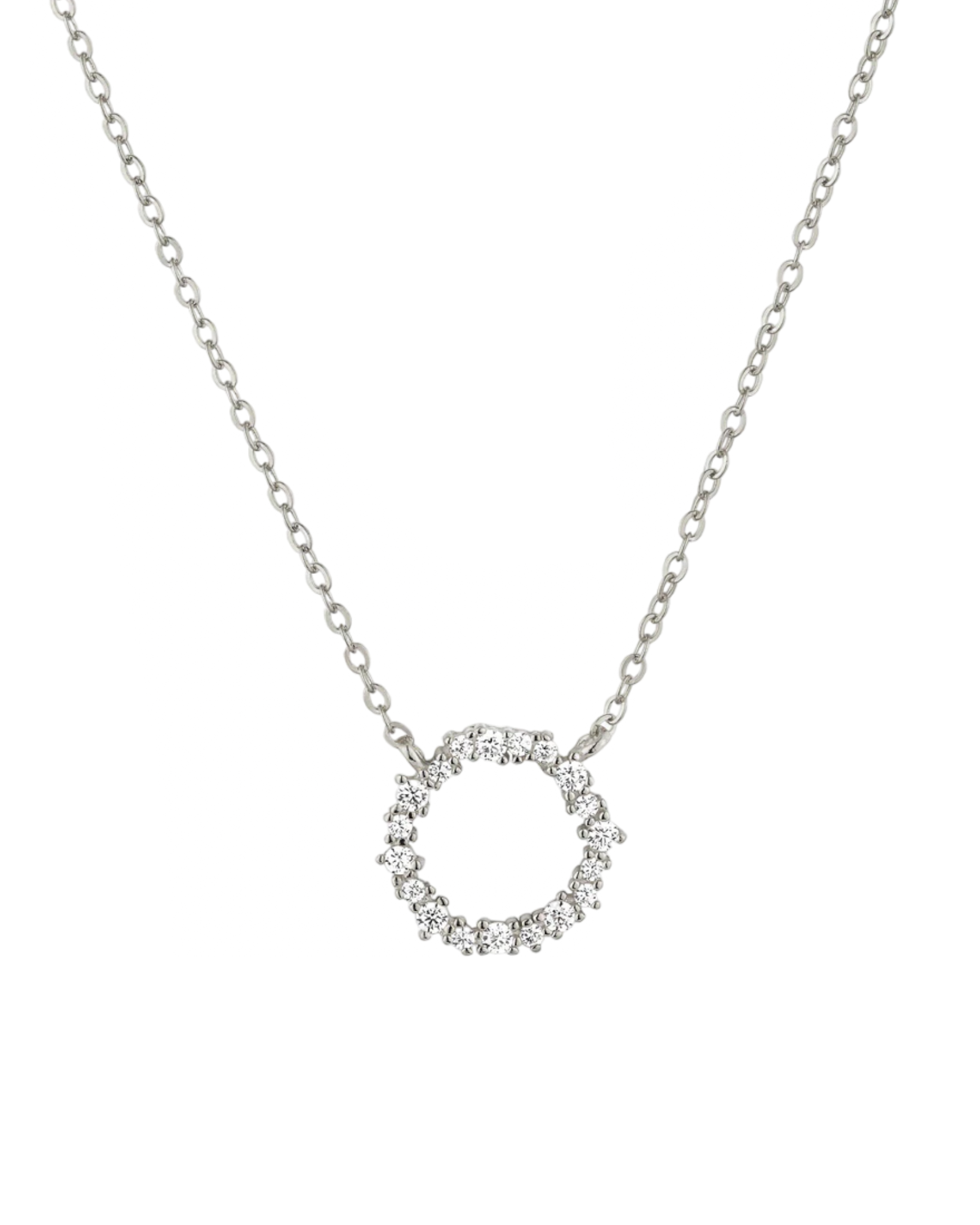 CZ Circle Flower Crown Necklace Silver (SHN0648)