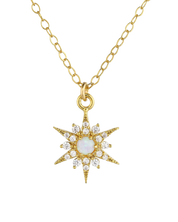 Gold Opal CZ Starburst Necklace