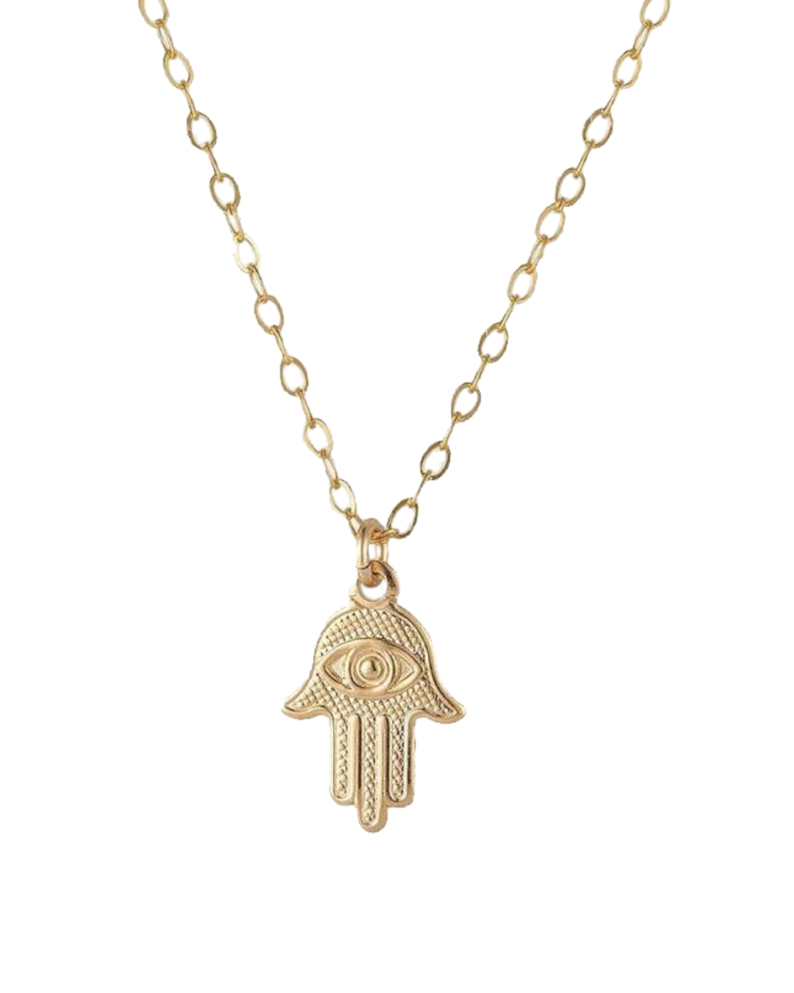Mini Hamsa Hand And Evil Eye Necklace In 14K Gold Filled