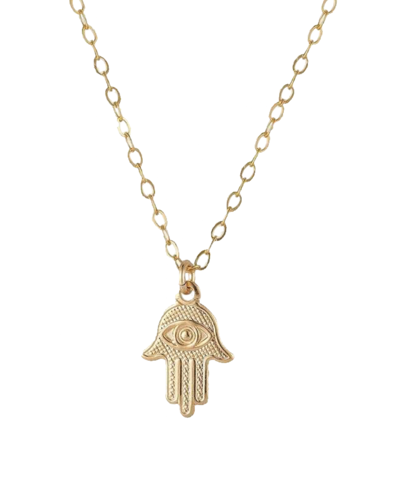 Mini Hamsa Hand And Evil Eye Necklace In 14K Gold Filled