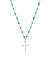 Turquoise Enamel Satellite Cross Necklace