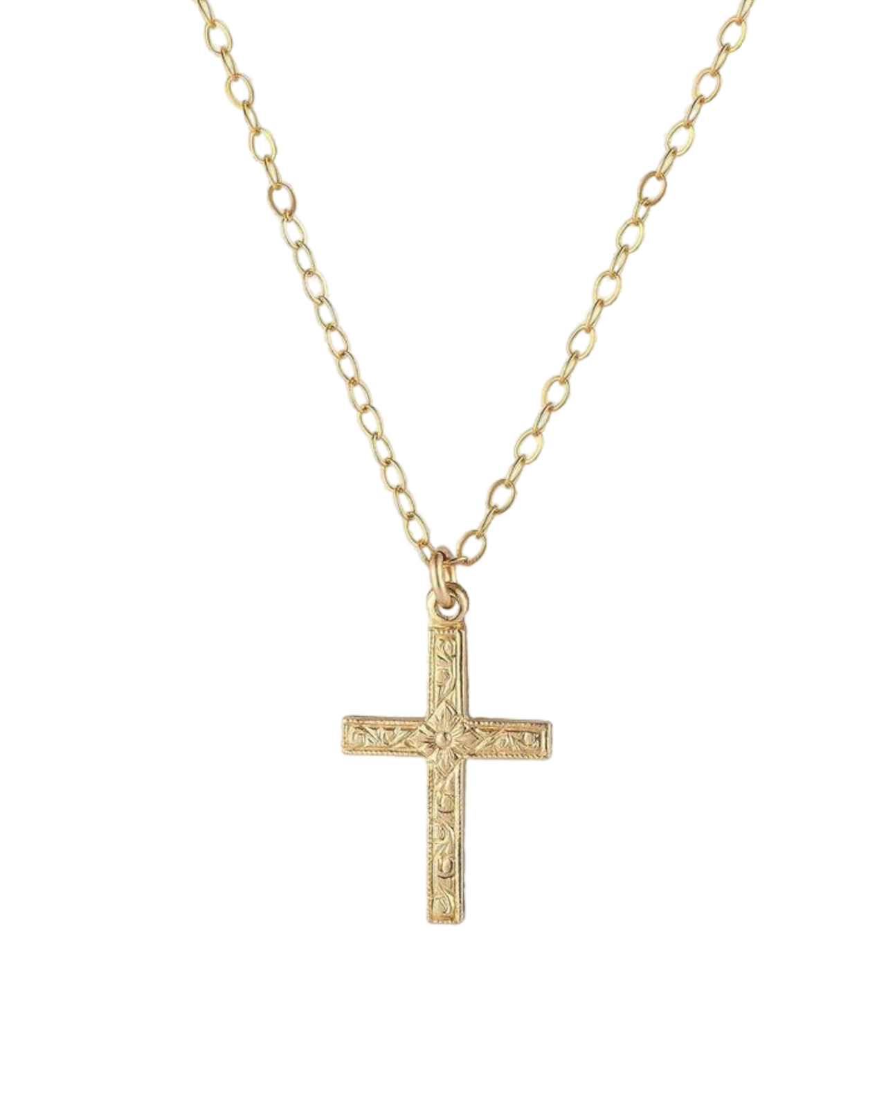 Small Vintage Carved Cross Necklace In 14K Gold Filled