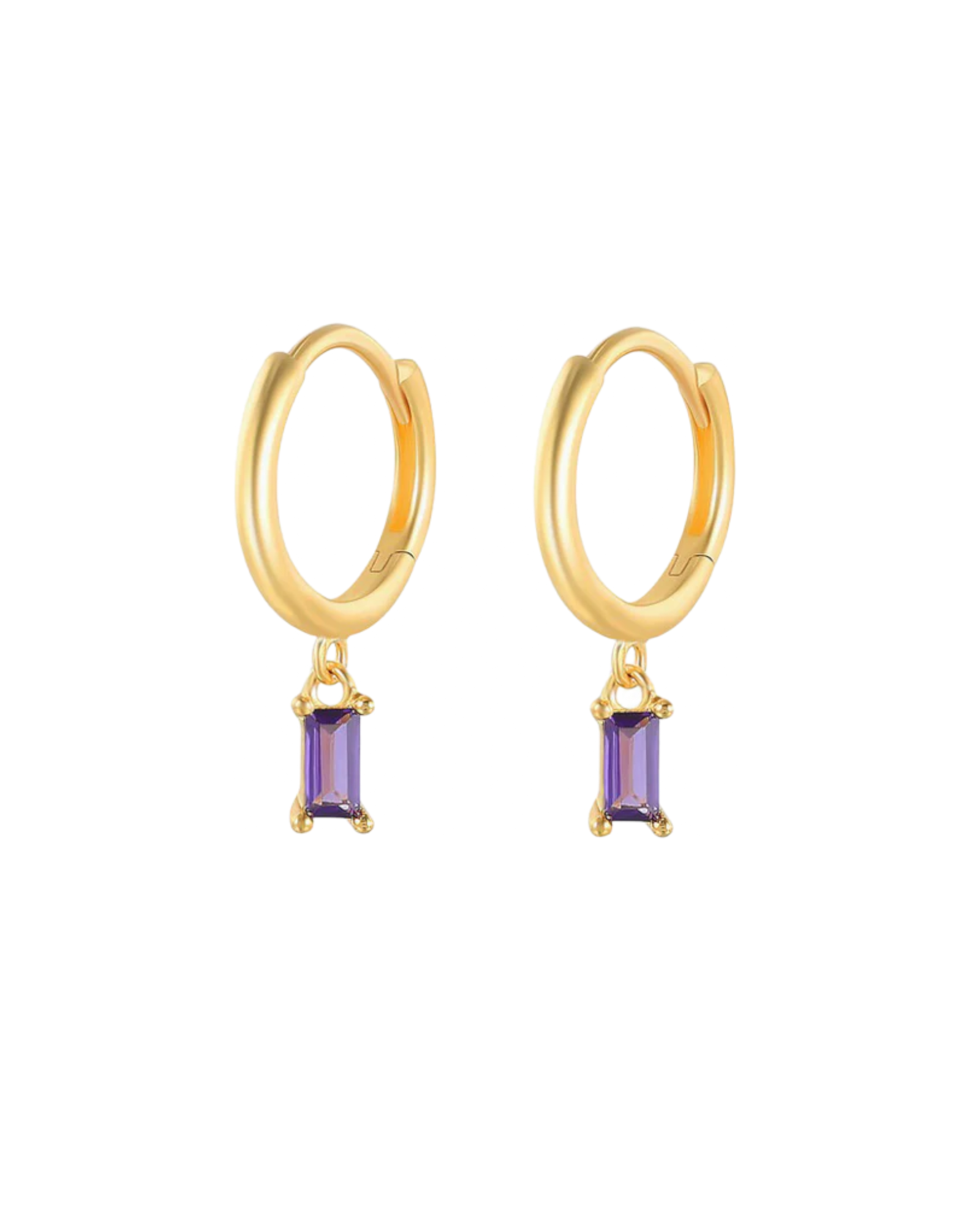 紫水晶紫色長方形吊式吊式耳環