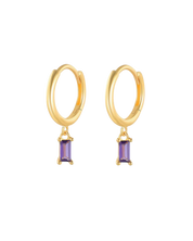Amethyst Purple Baguette Drop Huggie Earrings